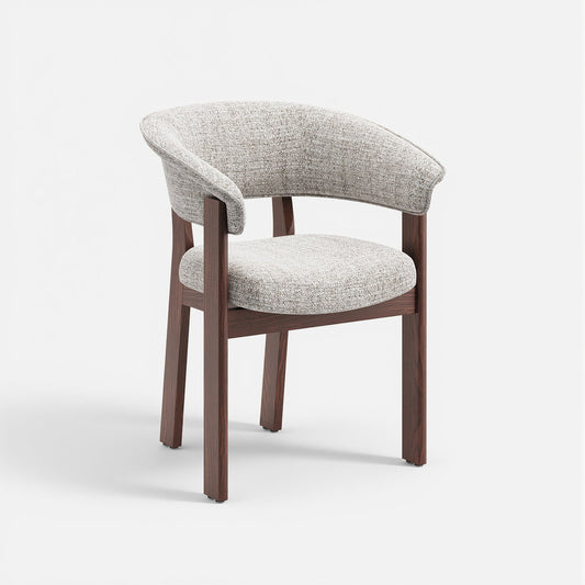 COLAMY HALO Luxe Fully Assembled Upholstered Dining Chair - Oatmeal & Walnut / Set of 1