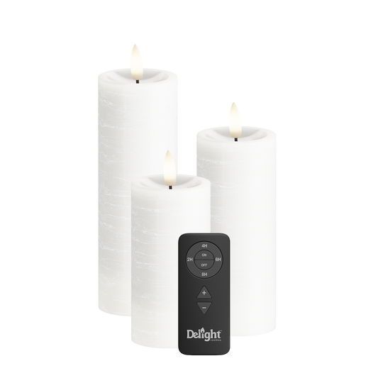 LED Blockkerzen Packung mit 3 Stück, Ø 5 x 10/12,5/15 cm Weiß