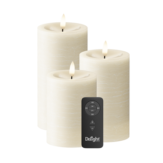 LED Blockkerzen 3er-Pack, Ø 7,5 x 10/12,5/15 cm Creme