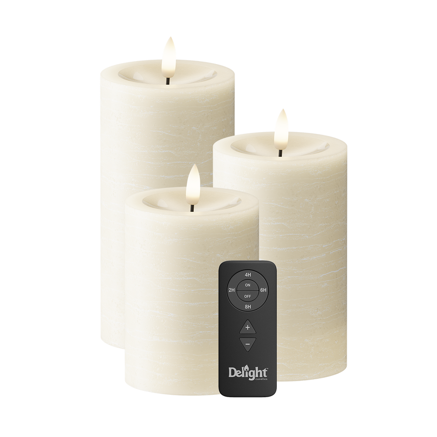 LED Blockkerzen 3er-Pack, Ø 7,5 x 10/12,5/15 cm Creme