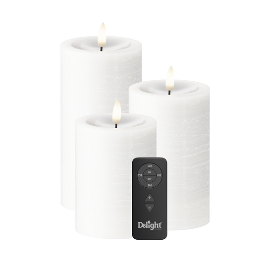 LED Blockkerzen 3er-Pack, Ø 7,5 x 10/12,5/15 cm Weiß