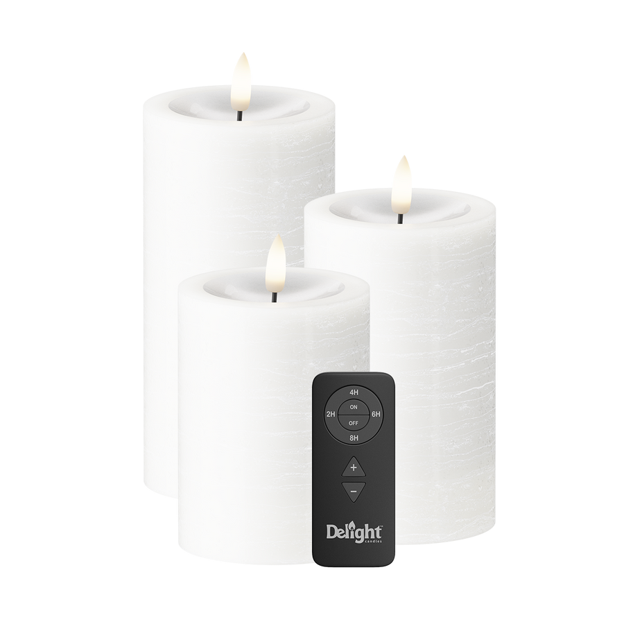 LED Blockkerzen 3er-Pack, Ø 7,5 x 10/12,5/15 cm Weiß