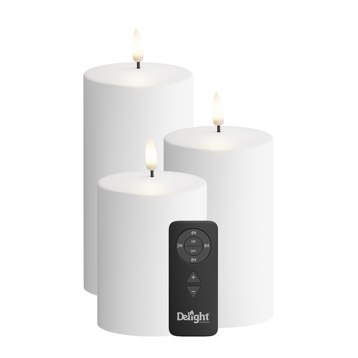 Draußen LED Blockkerzen 3er-Pack, Ø 7,5 x 10/12,5/15 cm Weiß