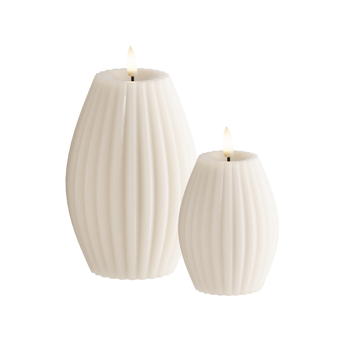 LED Rillenkerzen 2 Stück, Ø 7,5 x 10 + Ø 10 x 15 cm Elfenbein