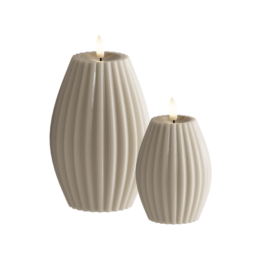 LED Rillenkerzen 2 Stück, Ø 7,5 x 10 + Ø 10 x 15 cm Sand