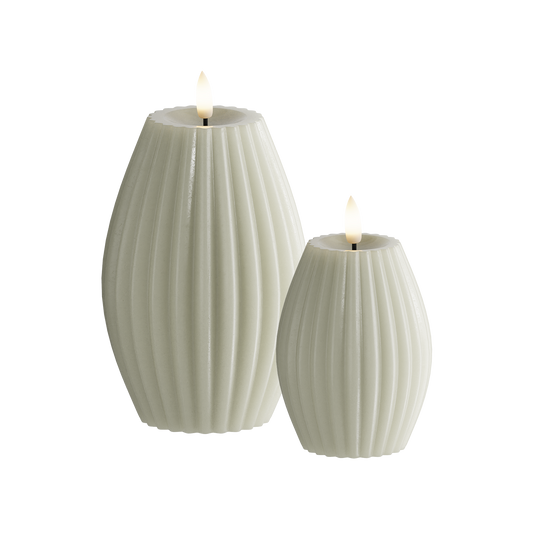 LED Rillenkerzen 2 Stück, Ø 7,5 x 10 + Ø 10 x 15 cm Salbeigrün