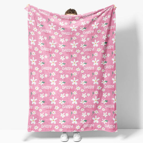 Aperturee Personalized Name Blanket for Girl, Custom Baby Blanket with Daisy, Pink Floral Nursery Decor Swaddle
