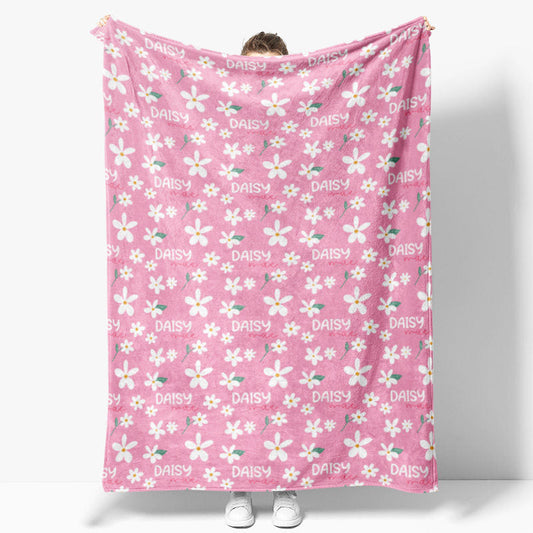 Aperturee Personalized Name Blanket for Girl, Custom Baby Blanket with Daisy, Pink Floral Nursery Decor Swaddle
