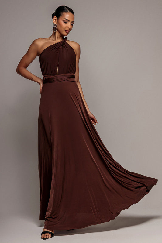 Goddiva Multiway Tie-Up Maxi Dress - Dark Brown