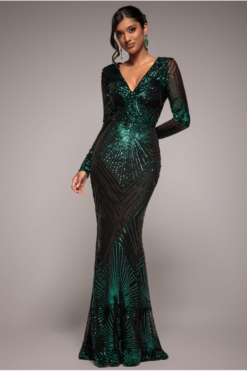 Goddiva Starburst Effect Maxi Dress - Emerald