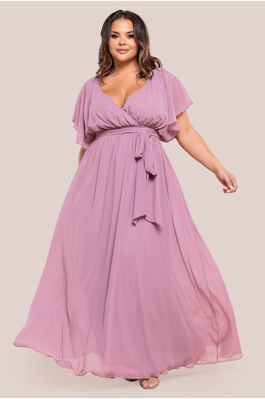 Flutter Sleeve Wrap Maxi Dress - Lavender by Goddiva Plus