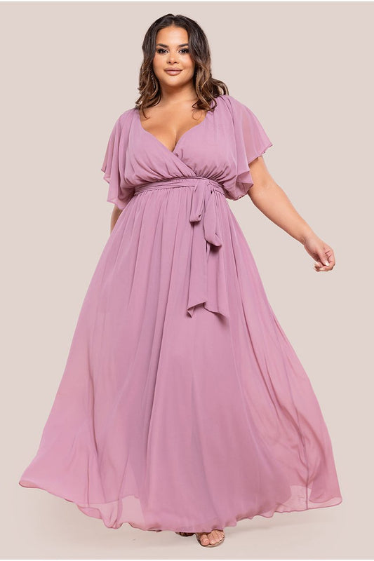 Flutter Sleeve Wrap Maxi Dress - Lavender by Goddiva Plus