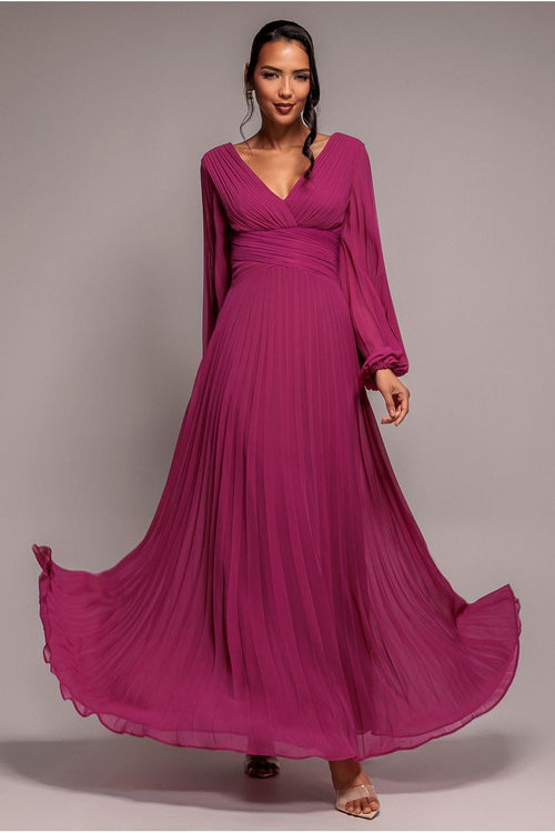 Balloon Sleeve Chiffon Maxi Dress - Magenta by Goddiva