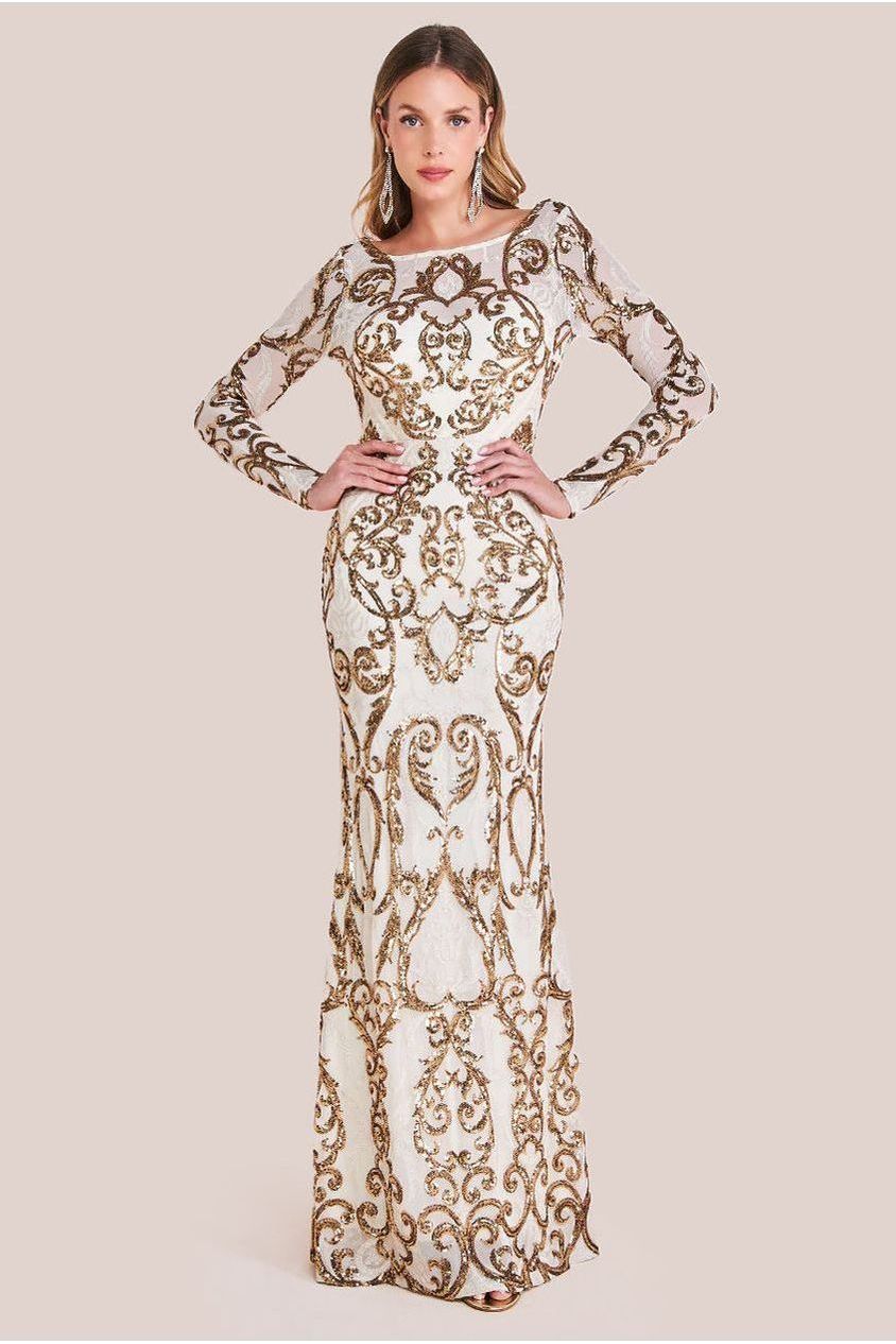 Goddiva Sequin Cowl Back Maxi -  Cream