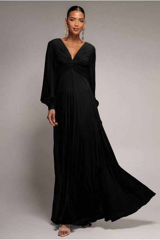 Goddiva Fully Pleated Chiffon Maxi Dress - Black