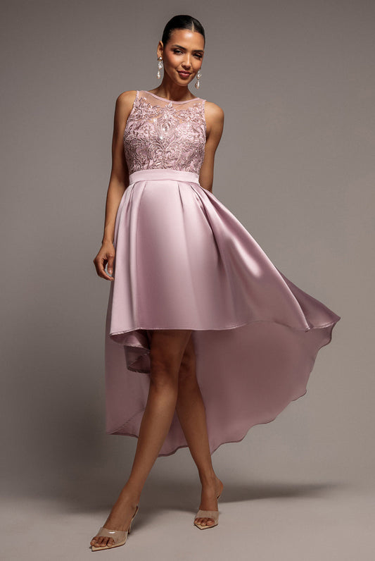 Goddiva Sequin & Satin Dipped Hem Midi Dress - Blush