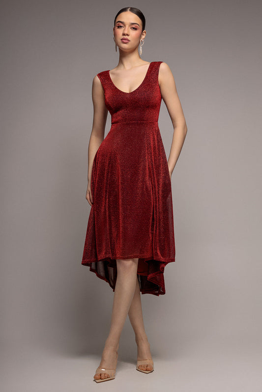 Goddiva Off The Shoulder Lurex High Low Dress - Red
