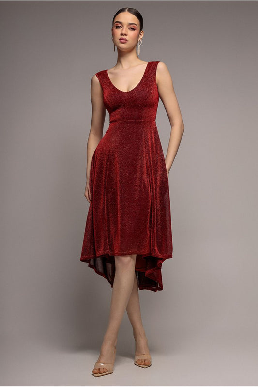 Goddiva Off The Shoulder Lurex High Low Dress - Red