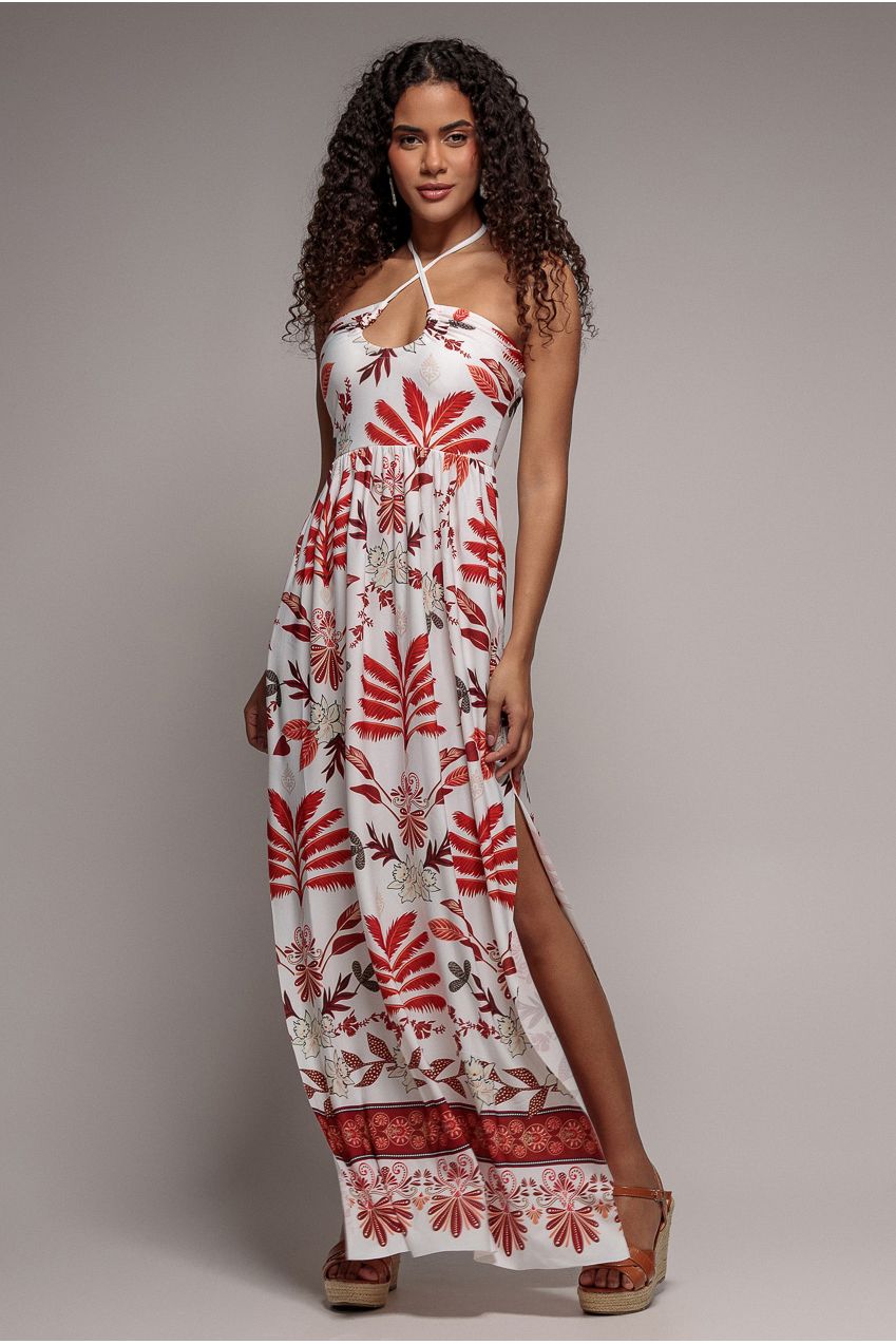 Goddiva Printed Tie Back Maxi - Cream