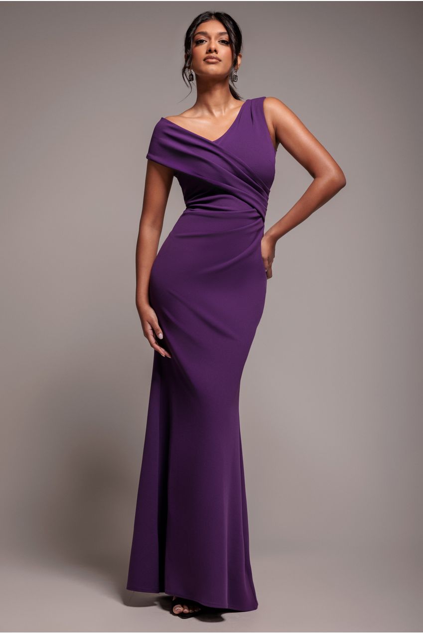 Goddiva Scuba Crepe  Off The Shoulder Maxi - Purple