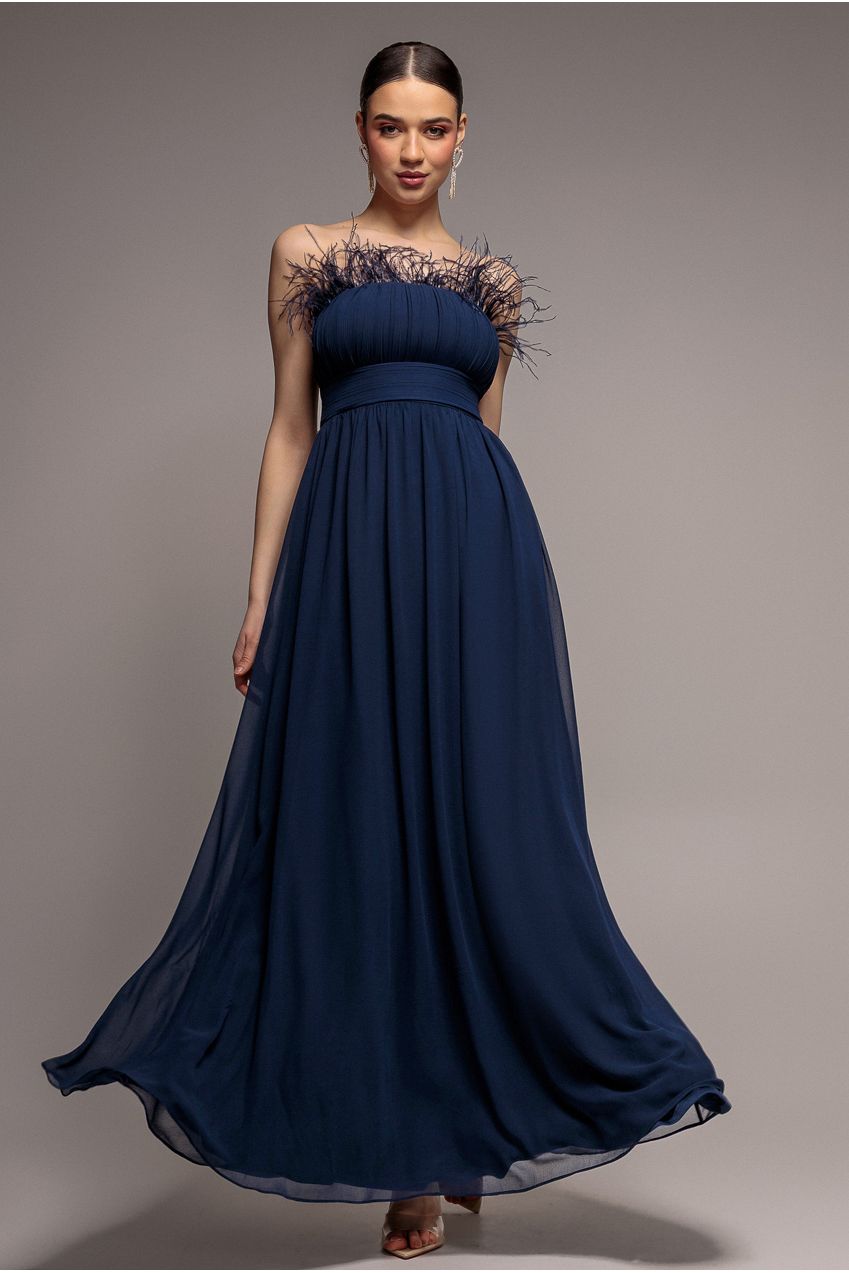 Goddiva Bridesmaids Chiffon Maxi Dress - Navy