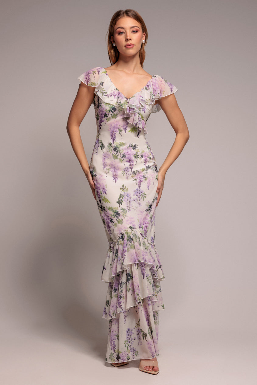 Goddiva Printed Ruffle Neck & Hem Dress - Multi