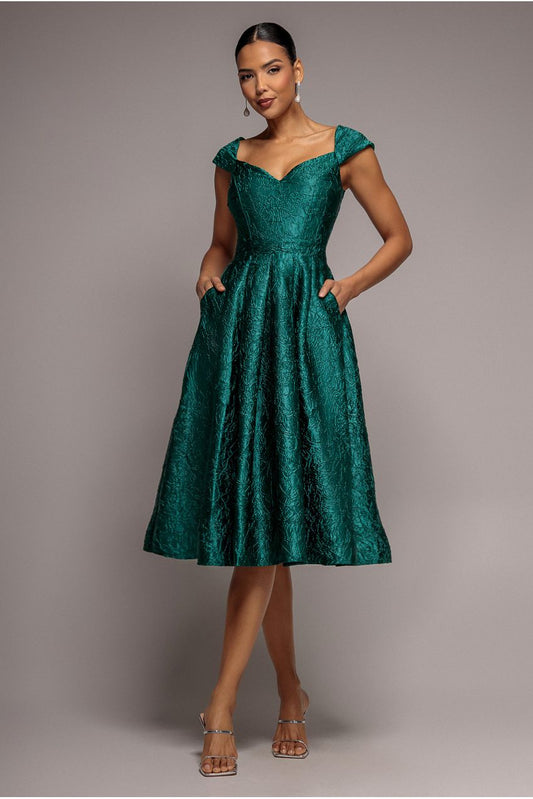 Crushed Satin Sleeveless A Line Midi Dress - Emerald Green by Goddiva