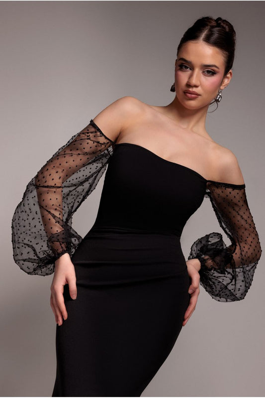 Dobby Organza Bishop Sleeve Multiway Maxi Dress - Black by Goddiva
