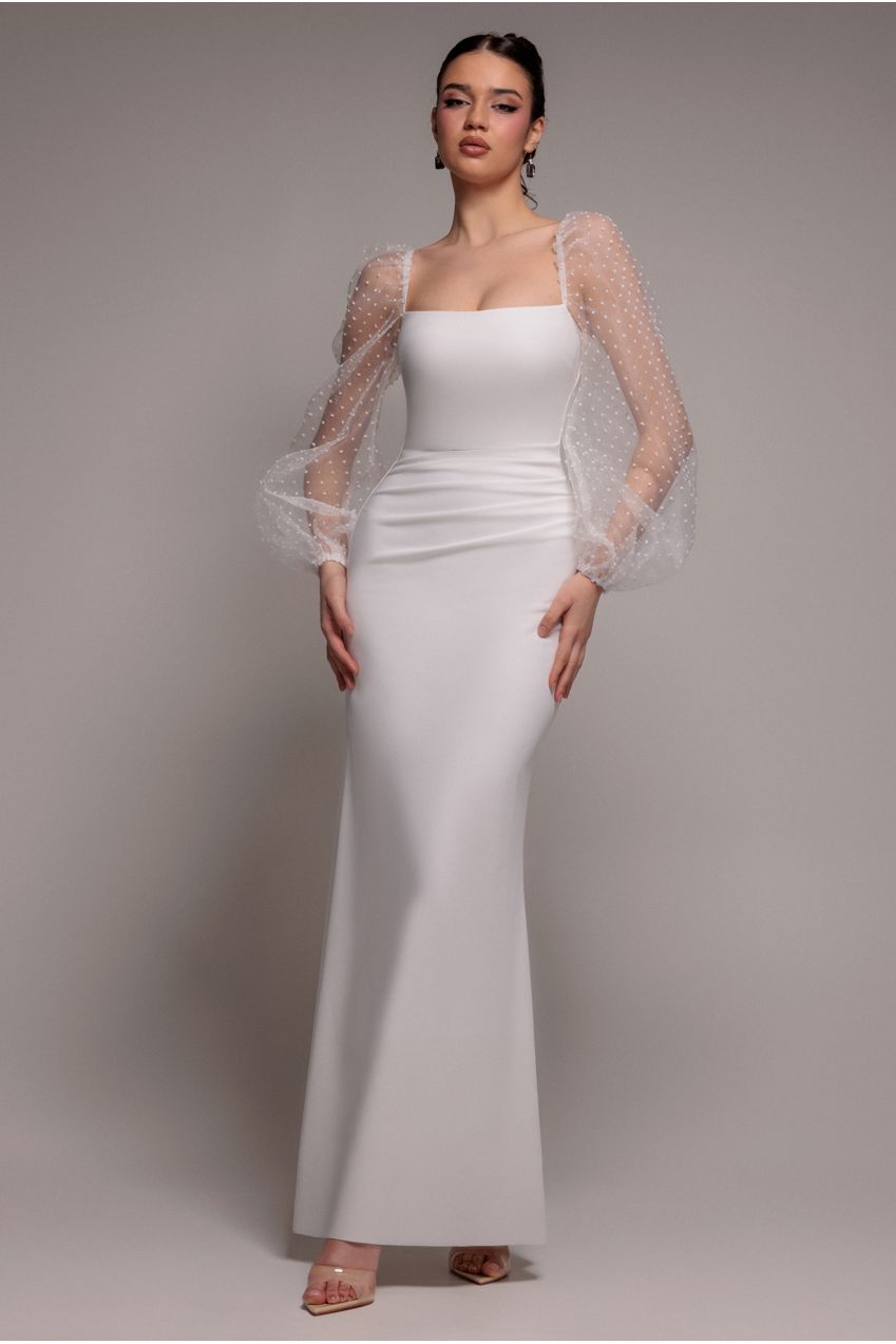 Dobby Organza Bishop Sleeve Multiway Maxi Dress - White by Goddiva