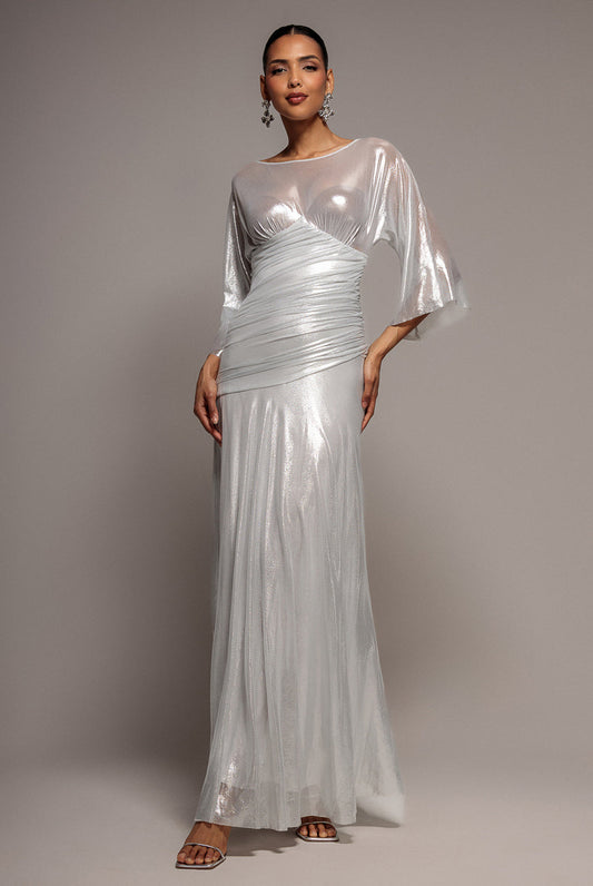 Goddiva Gravity Defying Naked Maxi Dress - Silver