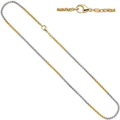 Zopfkette 585 Gelbgold Weißgold bicolor 2 2 mm 42 cm Gold Kette Goldkette