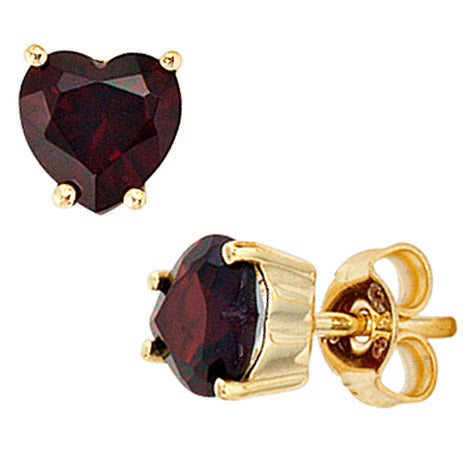 Ohrstecker Herz Herzen 333 Gold Gelbgold 2 Granate rot Ohrringe Goldohrstecker