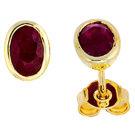 Ohrstecker oval 585 Gold Gelbgold 2 Rubine rot Ohrringe Goldohrstecker