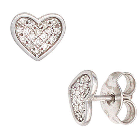 Ohrstecker Herz Herzen 585 Gold Weißgold 34 Diamanten 0 14ct. Ohrringe