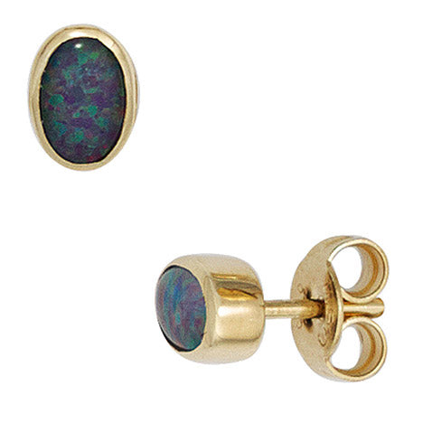 Ohrstecker oval 585 Gold Gelbgold 2 Opal-Tripletten Ohrringe Goldohrstecker