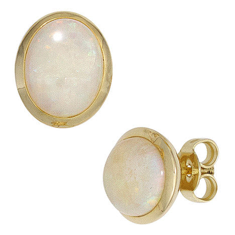 Ohrstecker oval 585 Gold Gelbgold 2 Opale Ohrringe Goldohrstecker