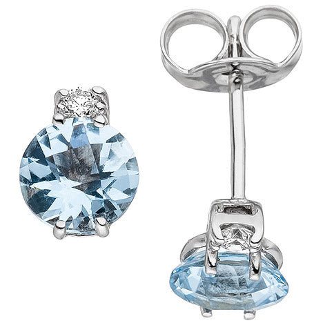 Ohrstecker 585 Weißgold 2 Diamanten Brillanten 2 Aquamarine hellblau blau