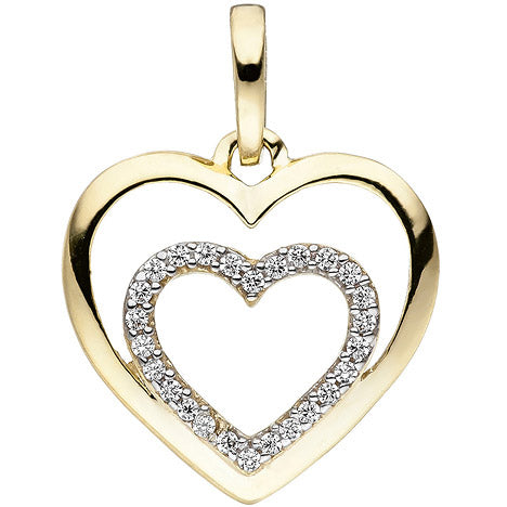 Anhänger Herz Herzen 375 Gold Gelbgold bicolor 26 Zirkonia Herzanhänger Goldherz
