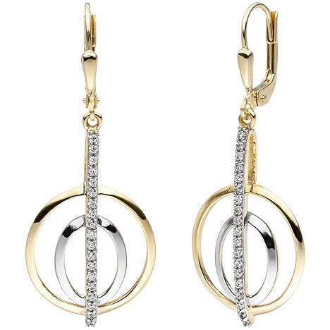 Ohrhänger 375 Gold Gelbgold bicolor 38 Zirkonia Ohrringe Boutons Goldohrringe