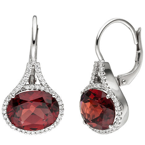 Ohrhänger 585 Gold Weißgold 88 Diamanten Brillanten 2 Granate rot Ohrringe