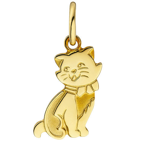 Anhänger Katze 333 Gold Gelbgold teil matt Goldanhänger Katzenanhänger