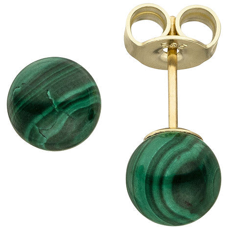 Ohrstecker 585 Gold Gelbgold 2 Malachite grün Ohrringe Malachitohrstecker