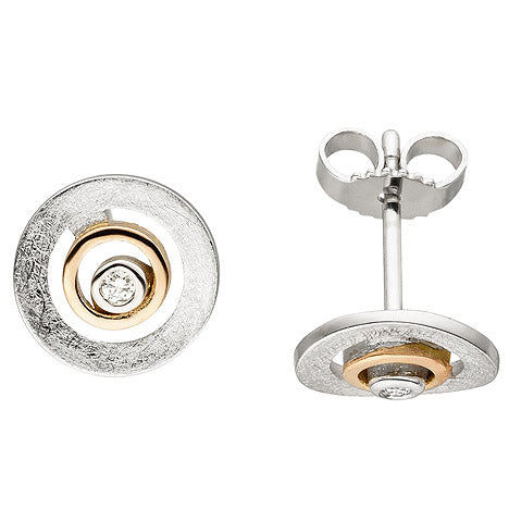 Ohrstecker 585 Gold Rotgold bicolor eismatt 2 Diamanten Brillanten Ohrringe
