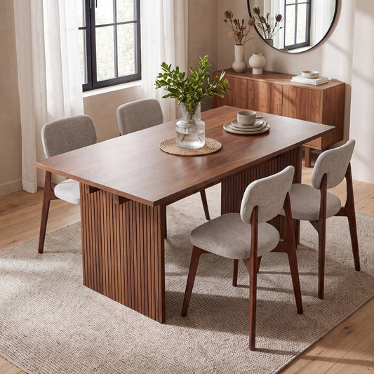 COLAMY HALO 63" Dining Table with HALO Prime Dining Chairs Set for 4-6 - Walnut / 4 Chairs