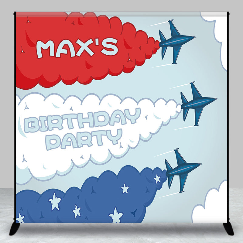 Aperturee Custom Birthday Backdrop, Personalized Airplane Fighter Jet Smoke Trails Studio
