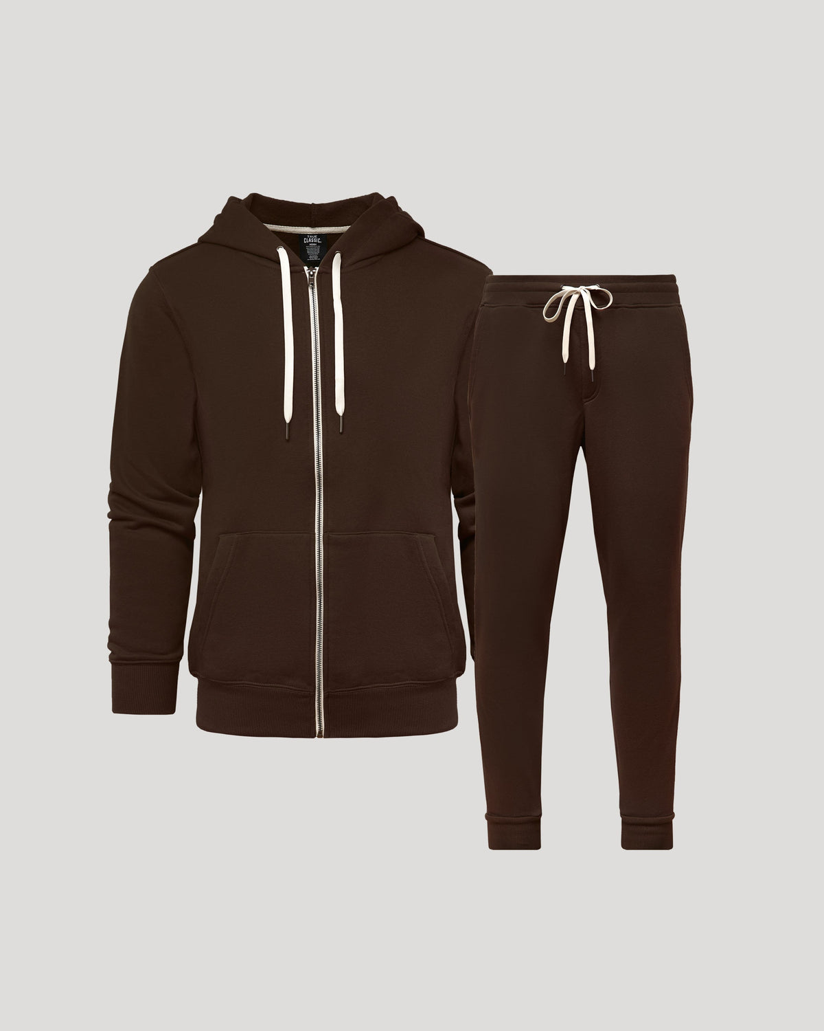 True Classic Dark Oak Full Zip Fleece Hoodie & Jogger Pants 2-Pack | Cotton Blend | Athletic Cut | Large
