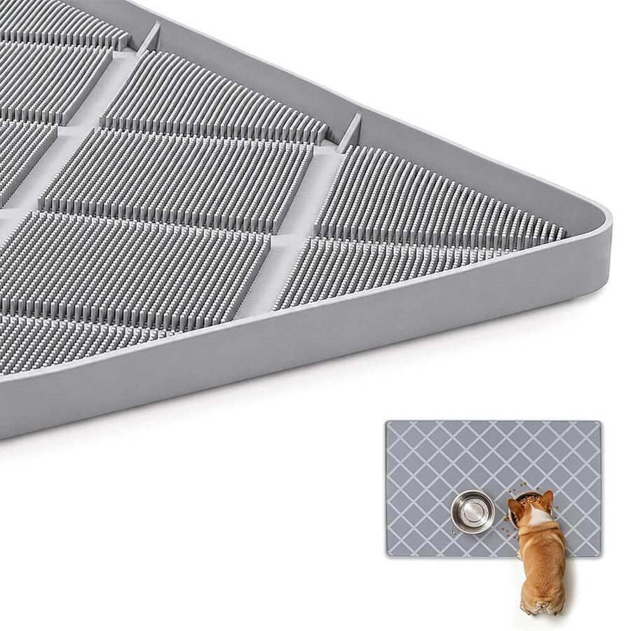 Dog Food Mat Silicone Pet Feeding Mat with Surface Brush - 34"L x 22"W