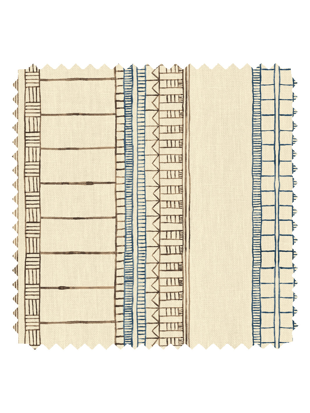 'Doodle Stripe' Tea Stained Linen Fabric by Nathan Turner - Brown Dark Blue - LINEN / YARD