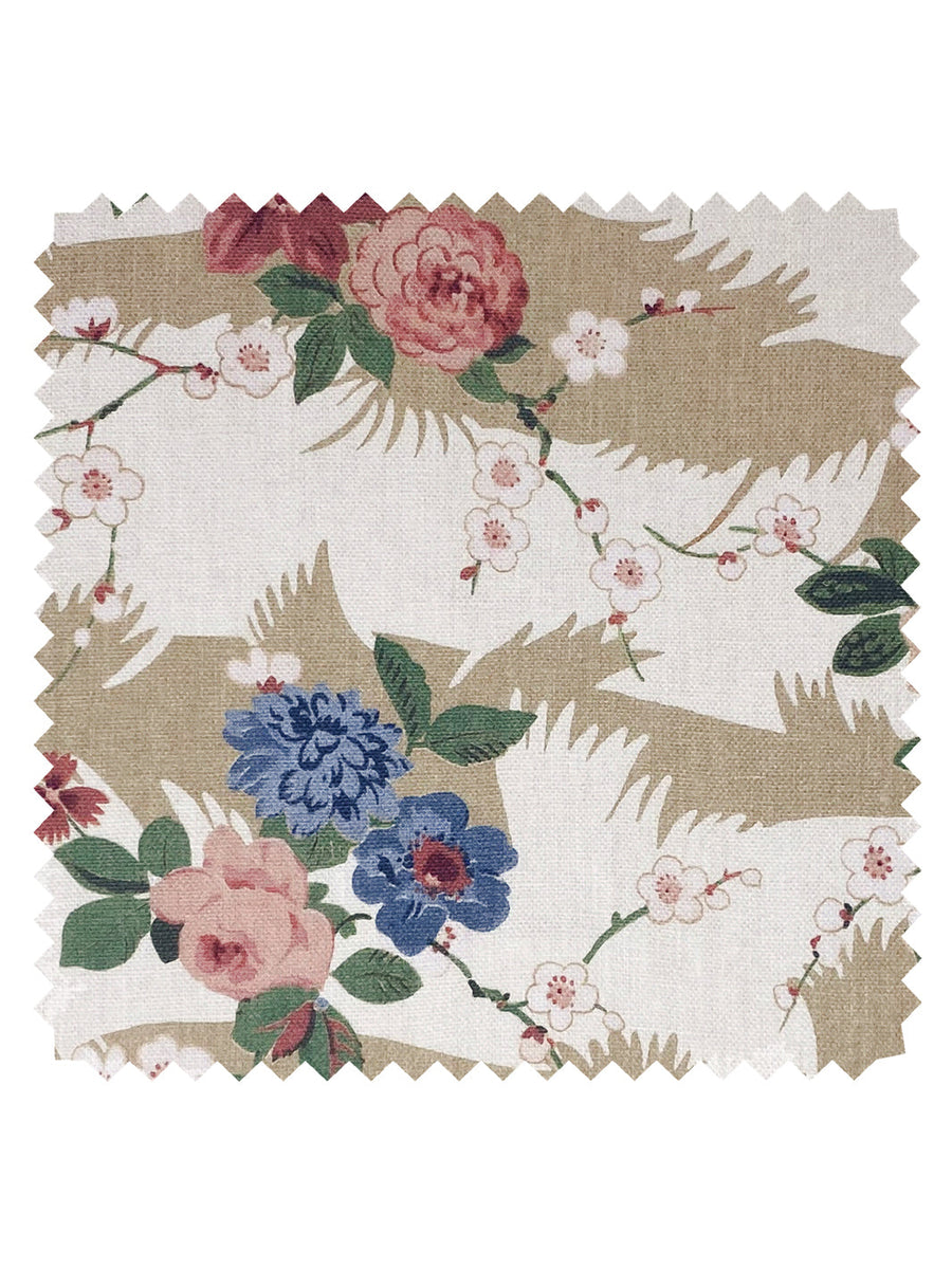 Dora Chintz' Linen Fabric by Nathan Turner - Green Taupe - LINEN / YARD