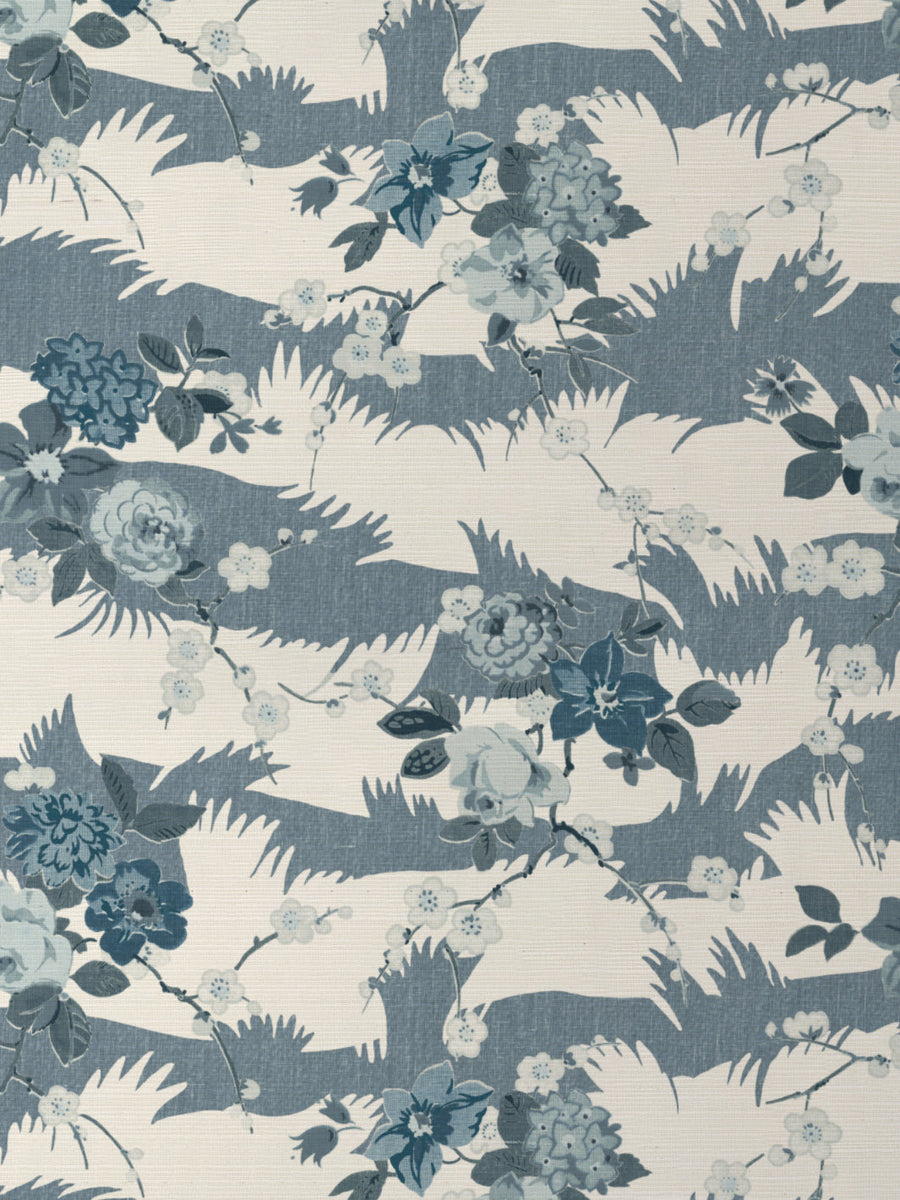 'Dora Chintz' Grasscloth Wallpaper by Nathan Turner - Blues - Grasscloth Roll